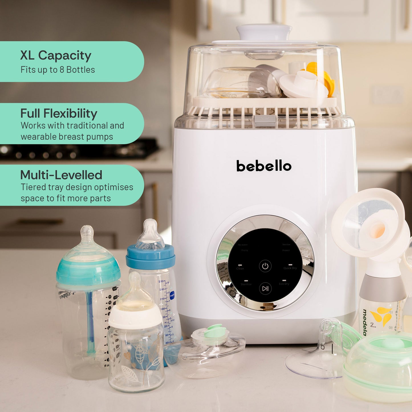 4-in-1 Baby Bottle Washer, Steriliser, Dryer & Protector | from Bebello